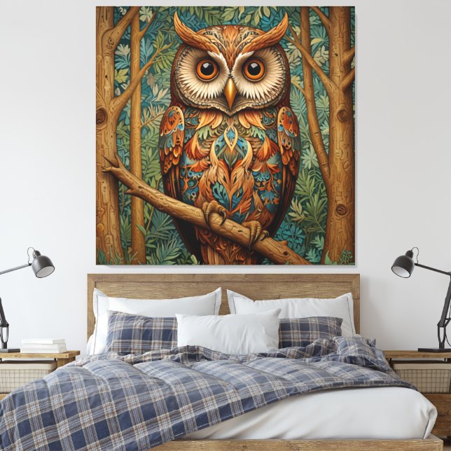 Elegant retro owl boho bohemian forest greenery  canvas print (Insitu(Bedroom))