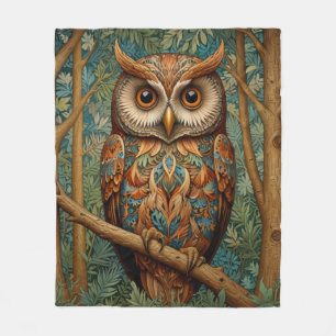 Elegant retro owl boho bohemian forest greenery  fleece blanket