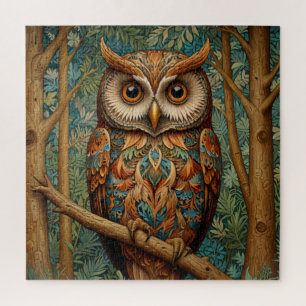 Elegant retro owl boho bohemian forest greenery  jigsaw puzzle