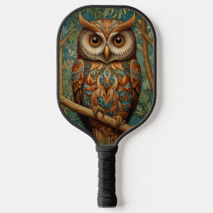 Elegant retro owl boho bohemian forest greenery pickleball paddle