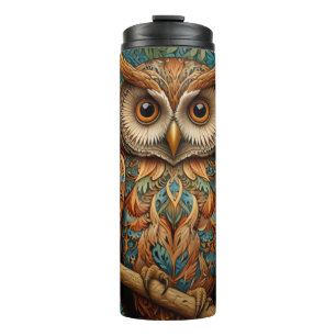 Elegant retro owl boho bohemian forest greenery  thermal tumbler