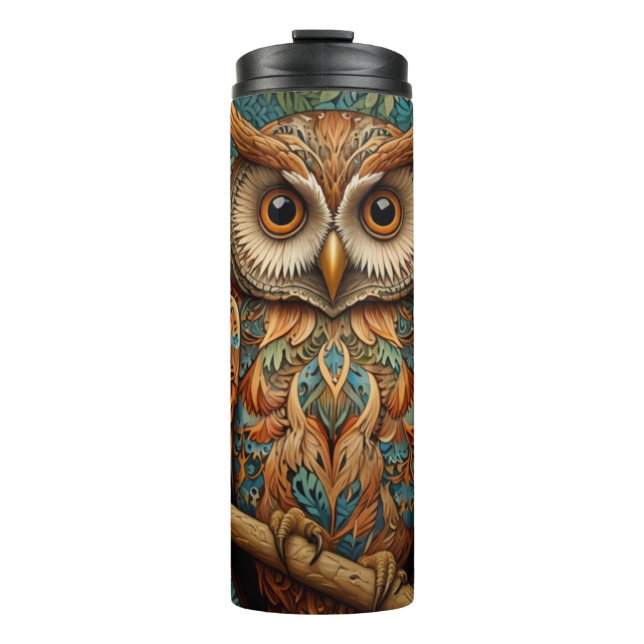 Elegant retro owl boho bohemian forest greenery  thermal tumbler (Front)