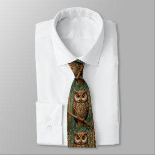 Elegant retro owl boho bohemian forest greenery  tie