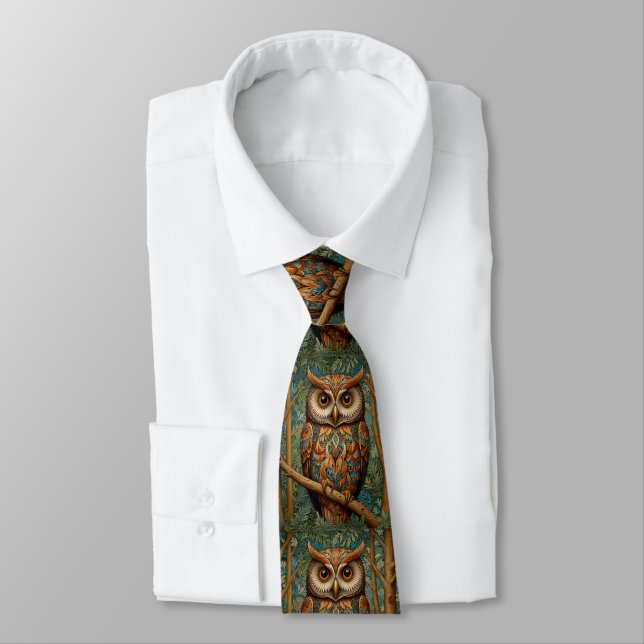 Elegant retro owl boho bohemian forest greenery  tie (Tied)