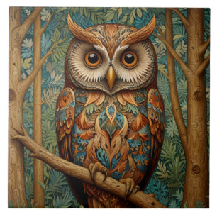 Elegant retro owl boho bohemian forest greenery tile