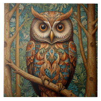 Elegant retro owl boho bohemian forest greenery  tile