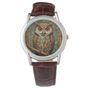 Elegant retro owl boho bohemian forest greenery watch