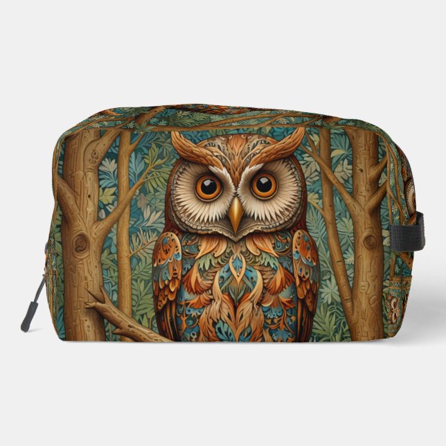 Elegant retro owl forest greenery  dopp kit (Back)