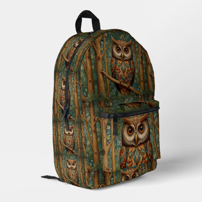 Elegant retro owl forest greenery  printed backpack (Back Corner Left)