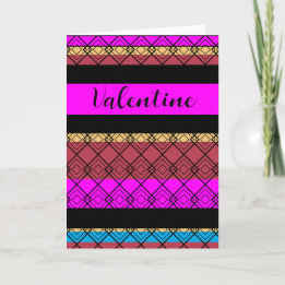 Elegant Retro Patterned Multicolor Valentine's Day Holiday Card