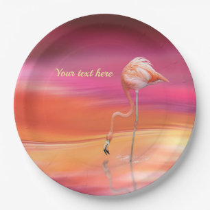 Elegant Retro Pink Flamingo Surreal Personalise Paper Plate