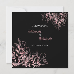 Elegant Retro Pink Flower Swirl Wedding Invitation