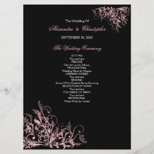 Elegant Retro Pink Flower Swirl Wedding Program Programme