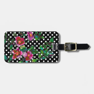 Elegant retro pink magenta watercolor roses polka luggage tag