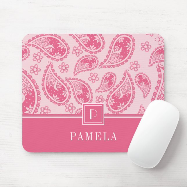 Elegant Retro Pink Paisley Pattern Monogram Mouse Mat (With Mouse)