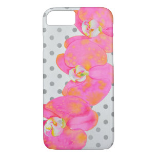 Elegant retro pink watercolor orchids polka dots iPhone 8/7 case