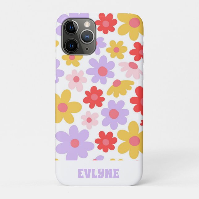 Elegant Retro Purple Red Modern Groovy Floral  Case-Mate iPhone Case (Back)
