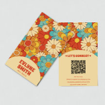 Elegant Retro QR Code Groovy Floral Trendy Boho