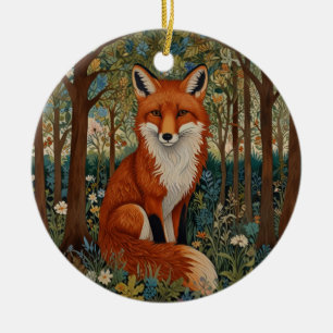 Elegant retro red fox boho botanical  ceramic tree decoration