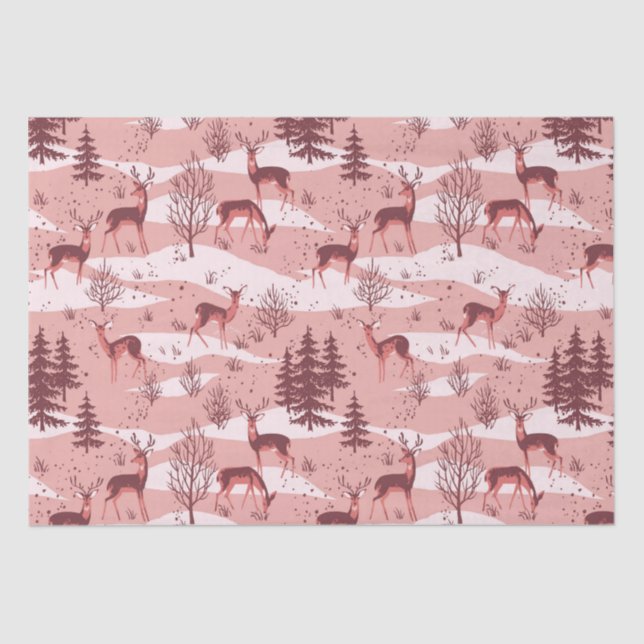 Elegant Retro Red Woodland Deer Tissue Paper (Front)