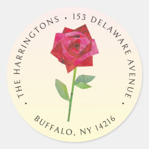Elegant Retro Rose Hand-Illustrated Return Address Classic Round Sticker