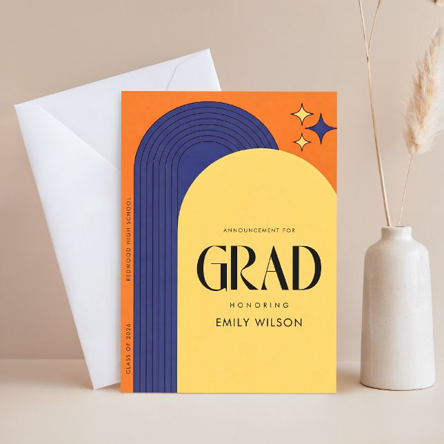 Elegant Retro Script Grad Graduation Announcement Postcard (Creator Uploaded)