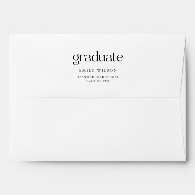 Elegant Retro Script Graduation Black and White Envelope (Back (Top Flap))