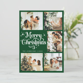 Elegant Retro Script Green Merry Christmas Family Holiday Card