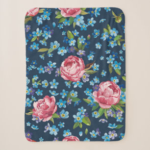 Elegant retro seamless pattern with pink peonies f sherpa blanket