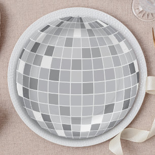 Elegant Retro Silver Disco Ball Paper Plate