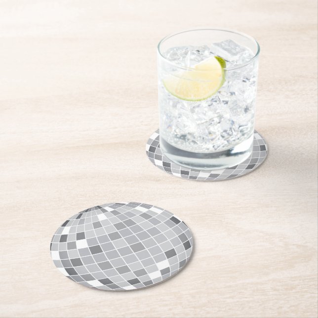 Elegant Retro Silver Disco Ball Round Paper Coaster (Insitu)