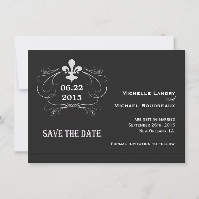 Elegant Retro Style Fleur de Lis Save the Date (Front)