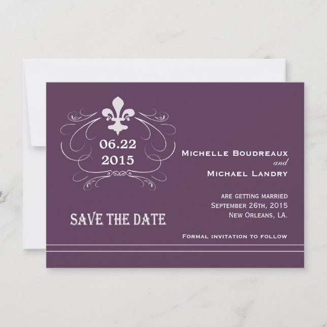 Elegant Retro Style Fleur de Lis Save the Date Invitation (Front)