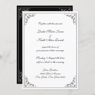 Elegant retro style flourish swirly border wedding invitation