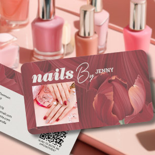 Elegant Retro Stylish Red Abstract Nails Artist  Business Card