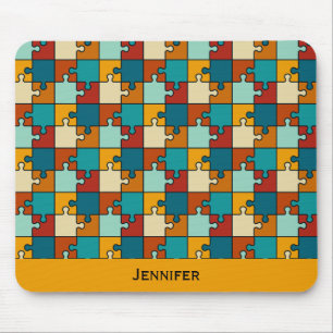 Elegant Retro Sunset Puzzle Pieces Pattern Name Mouse Mat