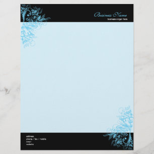 Elegant Retro Tamala Turquoise Flower Swirls Personalized Letterhead