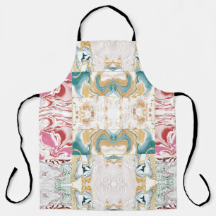 Elegant Retro Teal & Pink Marble Fluid Art Mosaic Apron