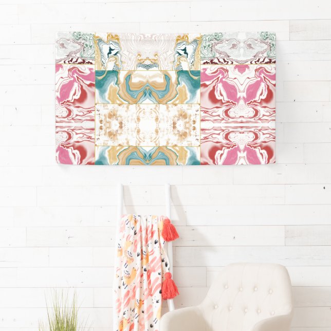 Elegant Retro Teal & Pink Marble Fluid Art Mosaic Banner (Insitu)