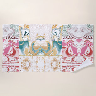 Elegant Retro Teal & Pink Marble Fluid Art Mosaic Beach Towel