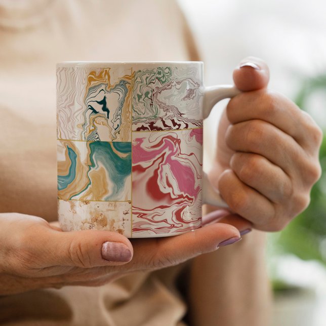 Elegant Retro Teal & Pink Marble Fluid Art Mosaic Coffee Mug (Creator Uploaded)