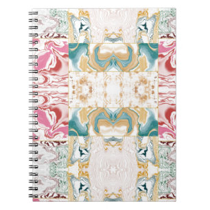 Elegant Retro Teal & Pink Marble Fluid Art Mosaic Notebook
