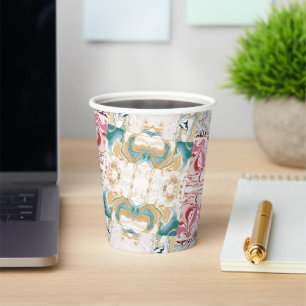 Elegant Retro Teal & Pink Marble Fluid Art Mosaic Paper Cups