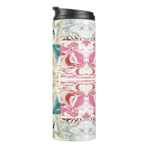 Elegant Retro Teal & Pink Marble Fluid Art Mosaic Thermal Tumbler
