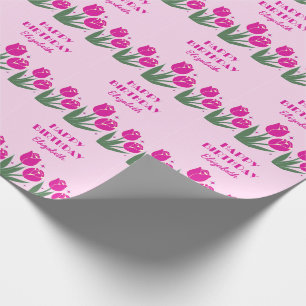 Elegant Retro Tulip Floral Pink Birthday  Wrapping Paper