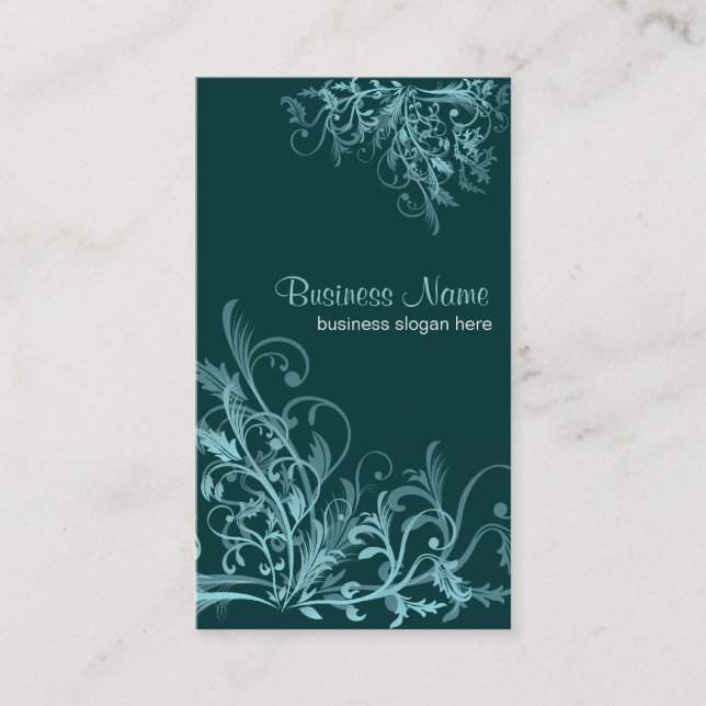Elegant Retro Turquoise Flower Swirls 4 Business Card (Front)
