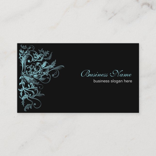 Elegant Retro Turquoise Flower Swirls Business Card (Front)