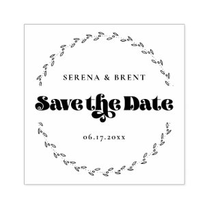 Elegant retro typography Save the date Wreath Rubber Stamp