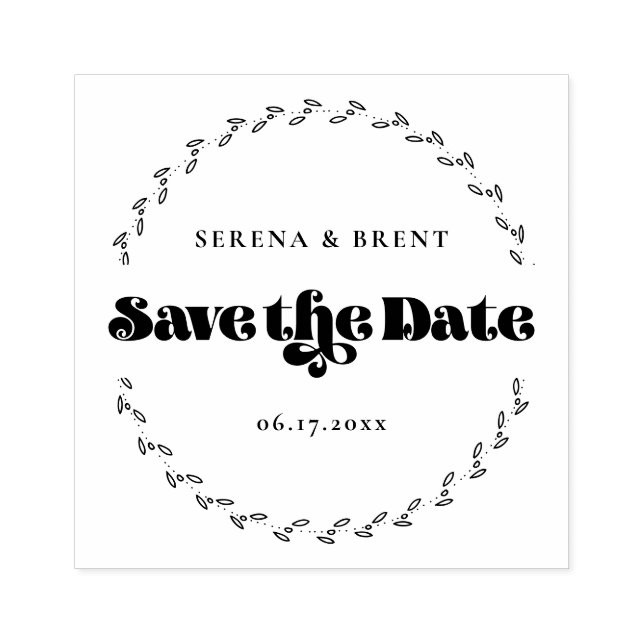 Elegant retro typography Save the date Wreath Rubber Stamp (Imprint)
