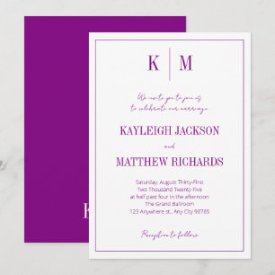 Elegant Retro Vibrant Purple Monogram Wedding Invitation